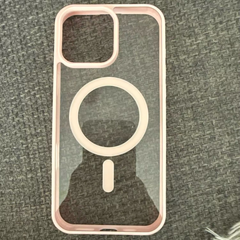 Pink iPhone Case with Built-in Ring Holder and Clear Design